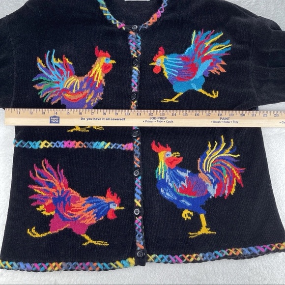 Design Options Philip Jane Gordon Sweater Womens XL Knitted Rooster Cardigan VTG - Picture 7 of 14
